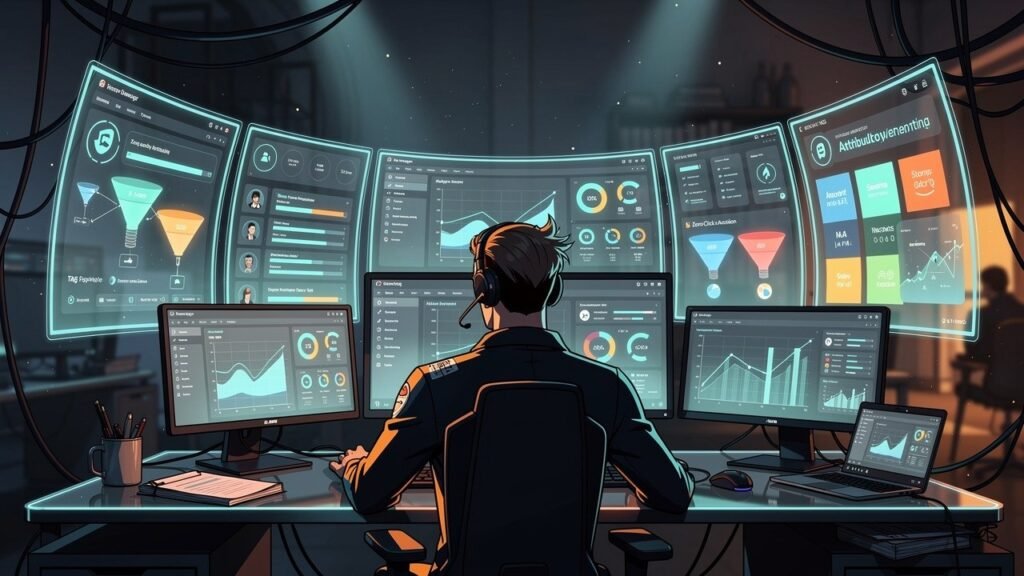 character looking at attibution screens